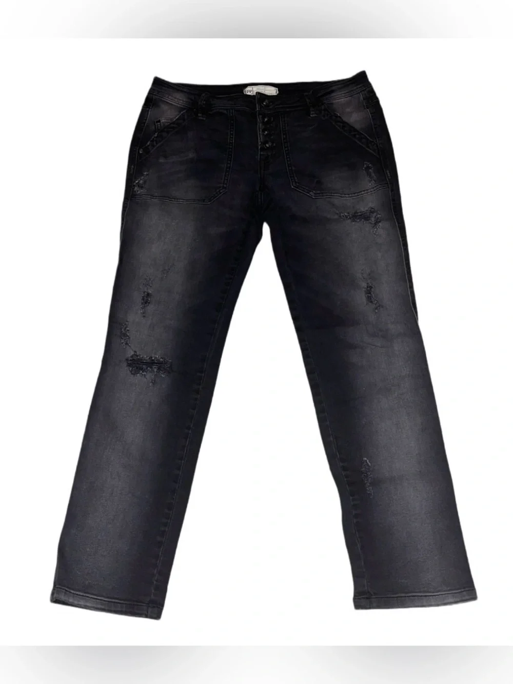Free People Black Washed Skinny Jeans with Subtle Distressing
